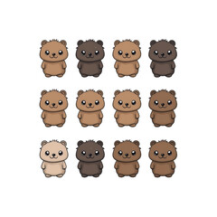 Obraz premium Adorable Cartoon Bear Cubs in Various Shades of Brown - Cute Animal Character Set