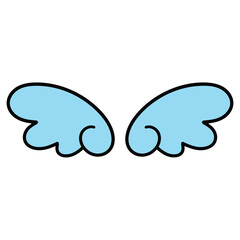 Hand drawn cartoon angel wings on white background.