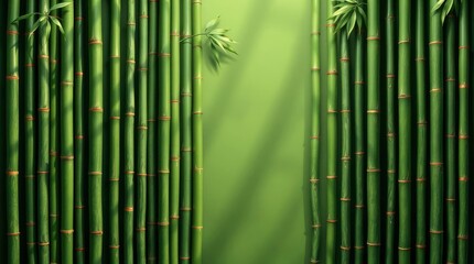 Fototapeta premium Green Bamboo Forest Background with Sunlight and Natural Texture