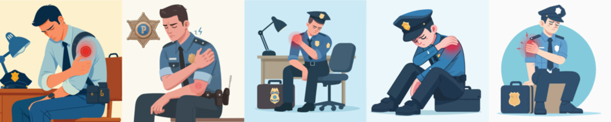 shoulder pain police character vector
