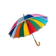 A vibrant and colorful umbrella isolated on a clean white background.
