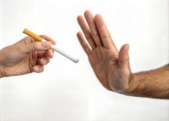 Hand Offering Cigarette with Stop Gesture Anti-Smoking Concept Close-Up