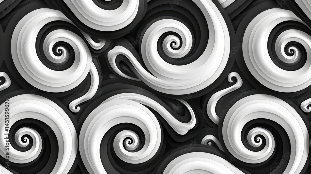 Poster monochromatic swirling abstract pattern with 3d element. abstract image of 3d rendering curve line w