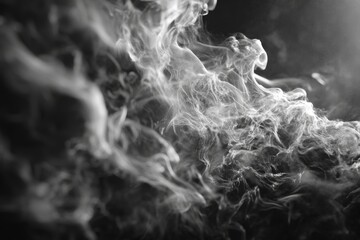 Abstract monochrome image featuring swirls of smoke, creating an ethereal, dynamic composition, ideal for backgrounds or artistic elements in design projects.