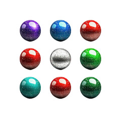 Nine Shiny Glitter Balls in Various Colors - Perfect for Festive Designs