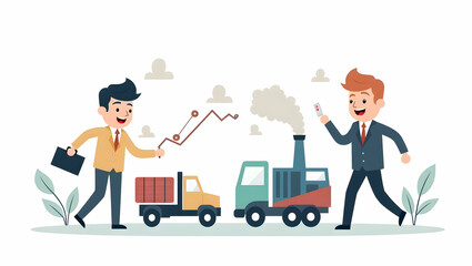 Flat Illustrate tariff related economic slowdown with visuals of declining industrial output reduced consumer activity and market contraction across key sectors in  Simple flat cute vector illustratio