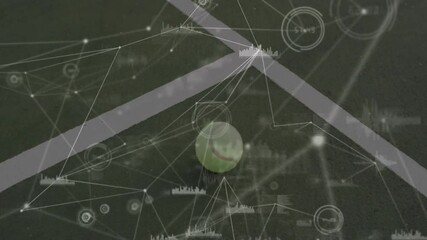 Tennis ball resting on court, featuring digital overlay with network nodes and charts - Powered by Adobe
