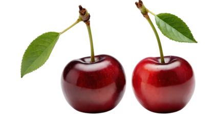Two cherry fruits isolated on transparent background,clip art, cartoon, freshness, healthy eating, illustration, cherry, design, nature, red, sweet food, 9