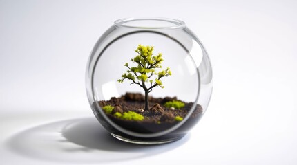 Tree Growing in Glass Orb Terrarium Nature Concept