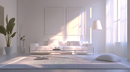 Modern minimalist living room design with natural light.