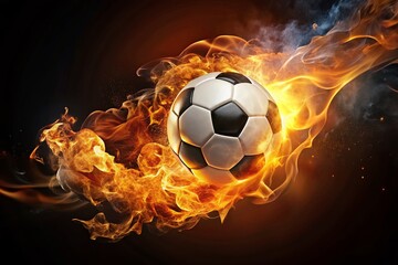 Fototapeta premium Flaming Soccer Ball, Surreal Fire Football, Burning Sports Ball, Infernal Game, Abstract Sport Image
