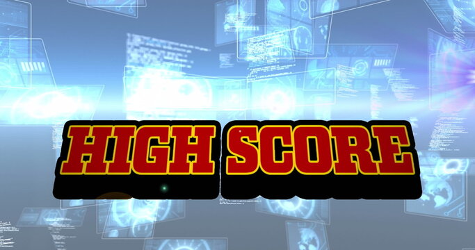 Image of high score text over scope scanning and data processing