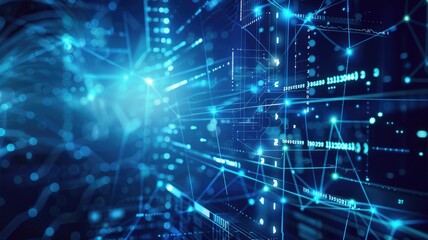 Obraz premium Abstract picture of neon light particle glow with digital technology style design connecting become dynamic of electric movement represent about flowing of data or structure of network system. AIG53.