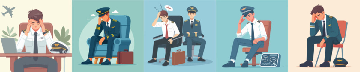 young pilot character vector headache