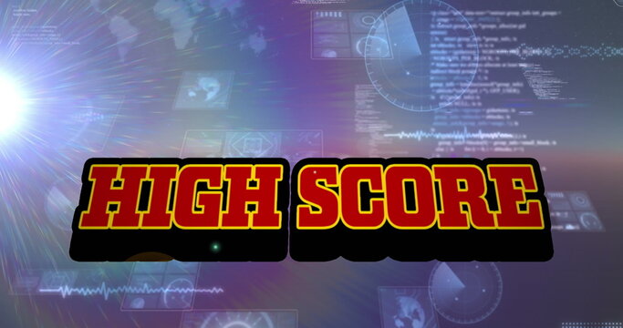 Image of high score text over scope scanning and data processing