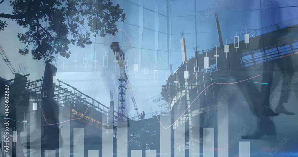 Poster image of financial data processing over walking crowd