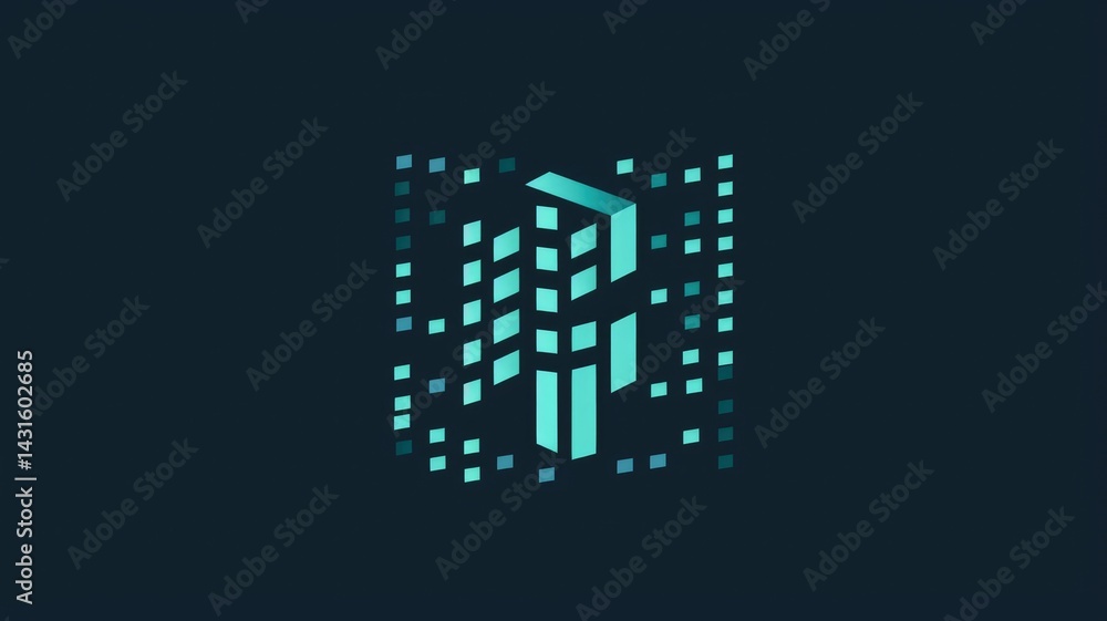Poster 3d metallic geometric shape on a dark background. digital artwork of 3d rendering cube with various 