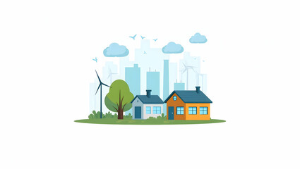 Naklejka premium Flat Examine energy transition challenges with visuals of renewable integration grid modernization sustainable power solutions and policy reforms driving a shift from fossil fuels. in Simple flat cut