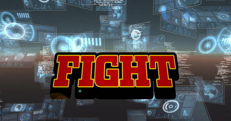 Image of fight text over scope scanning and data processing