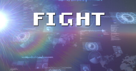 Image of fight text over scope scanning and data processing
