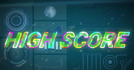 Image of high score text over scope scanning and data processing