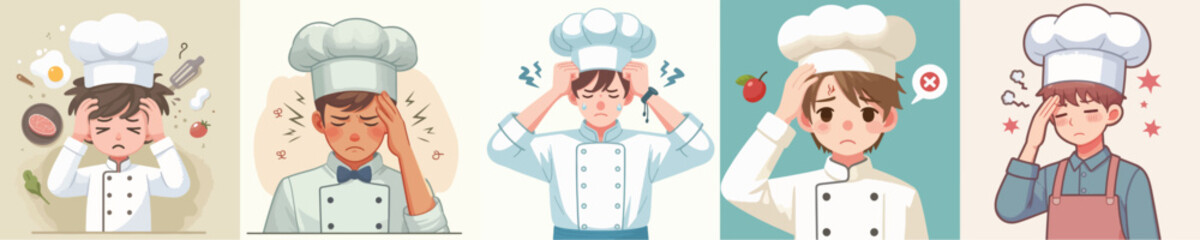 chef character vector having a headache