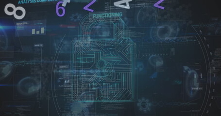 Image of digital interface with security padlock over dark background