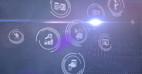 Image of icons and light on navy background