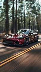 High-Speed Car Racing on City Highway: Fast Motion Blur of Sports Auto in Rally Drive, Vehicle Moving Through Traffic on Road