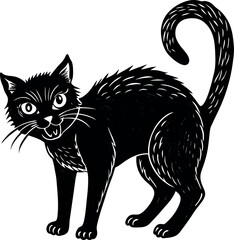 Scared Black Cat With Arched Back