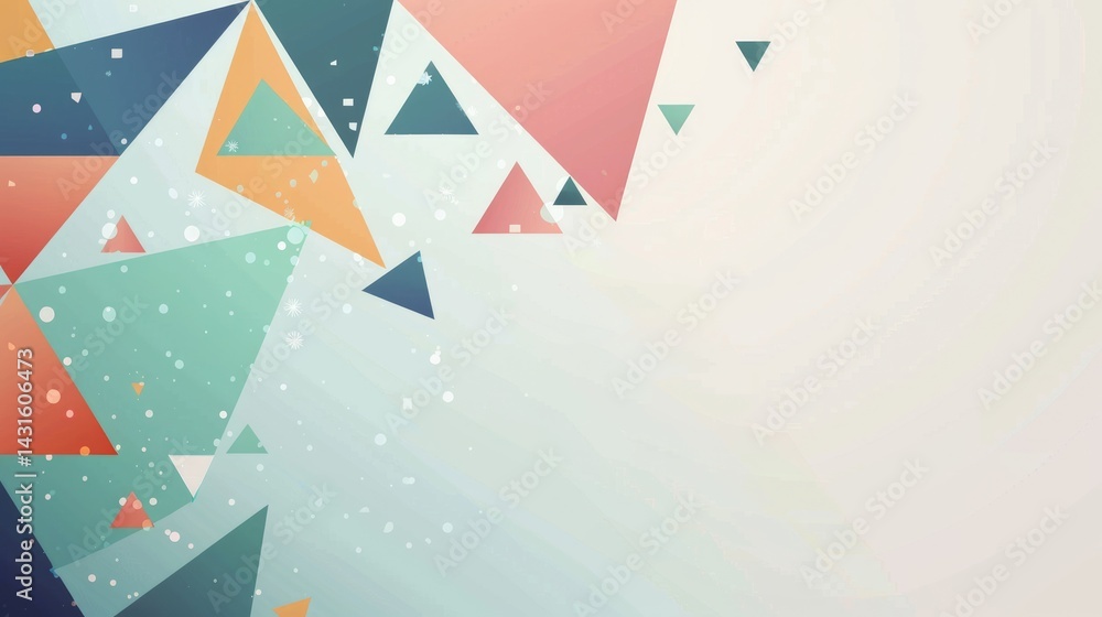 Poster abstract composition with pastel-colored triangles on a beige background. background image of triang