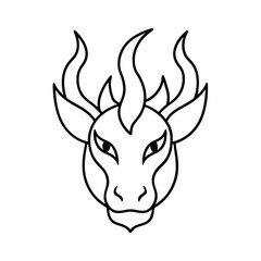 dragon head horns flames line art vector