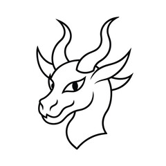 dragon head horns flames line art vector