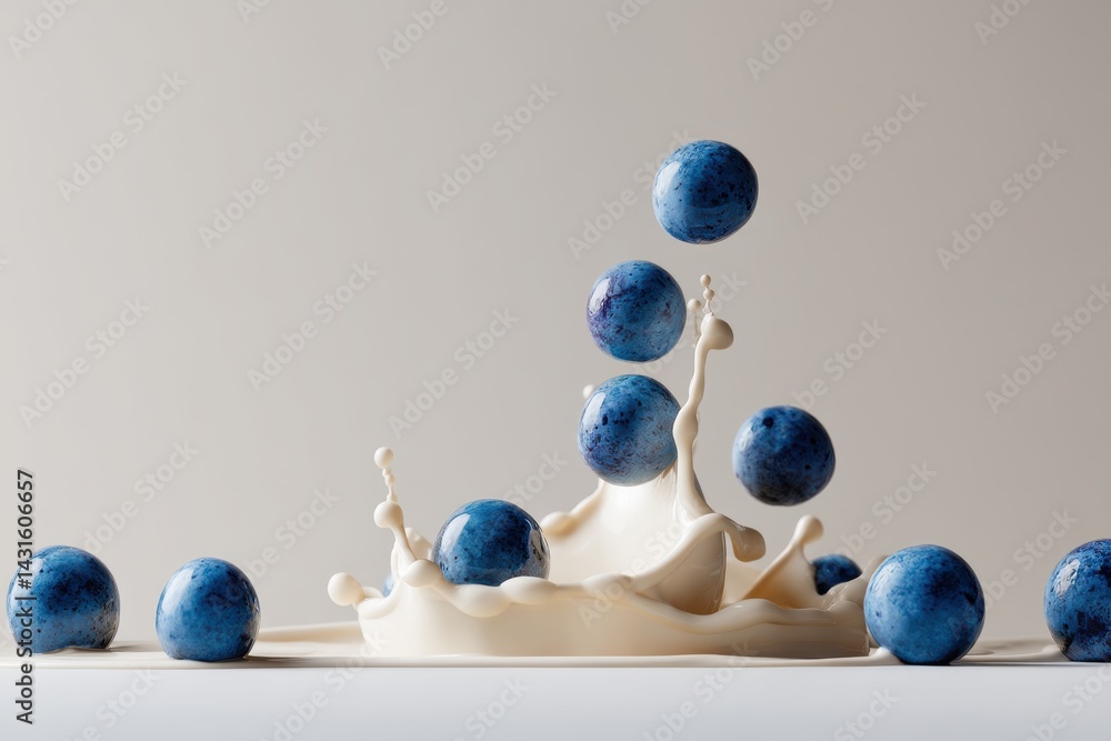 Aufkleber captivating high-speed photography capturing blueberries falling into a splash of milk, showcasing t