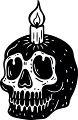 Skull Candle Burning With Wax Drips