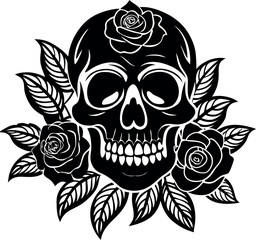 Skull With Roses And Leaves