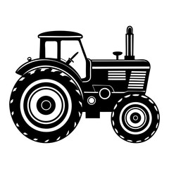 A black silhouette of a classic farm tractor vector illustration isolated on transparent background