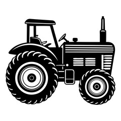 A black silhouette of a classic farm tractor vector illustration isolated on transparent background