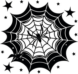 Spider Web With Bats And Stars