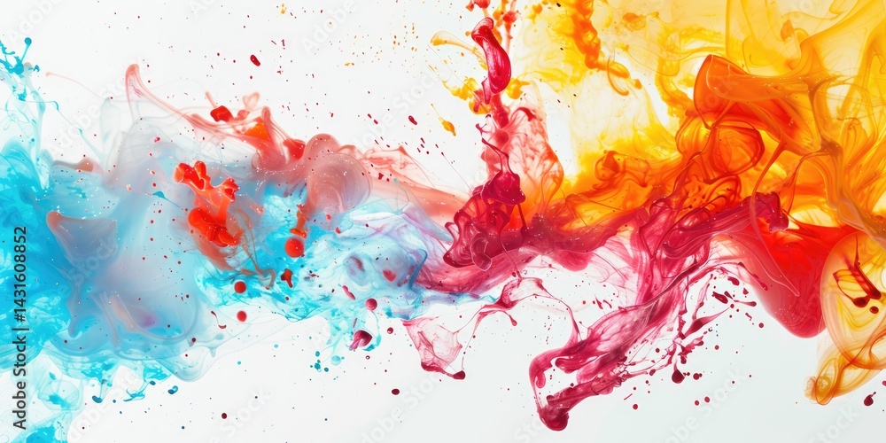 Poster abstract colorful paint splashes with blue, red, yellow and orange hues. background image of bright 