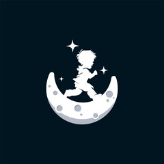 Kids reach stars on the moon logo design