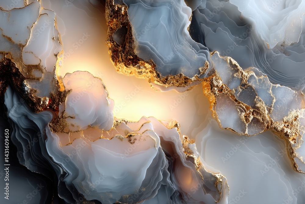 Poster abstract marble background with gray and white color with gold accents, creating a luxurious and mod