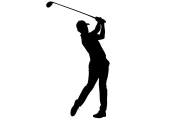 Minimalist silhouette of a golfer swinging club on the golf course design, golf, golfer, silhouette, sport, golf club, swing, activity, exercise, recreation, athletic, competition, design - obrazy, fototapety, plakaty