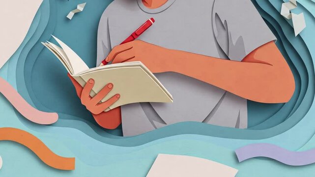 lefthander man writing animated illustration
