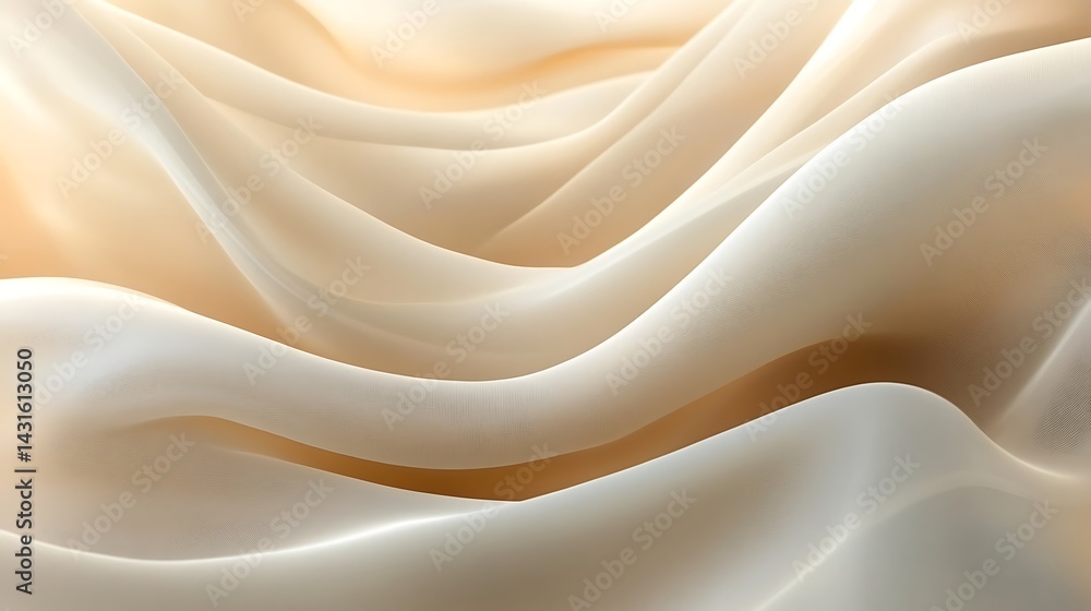 Poster flowing fabric waves in beige and white, abstract image of flowing, soft, beige and white fabric-lik