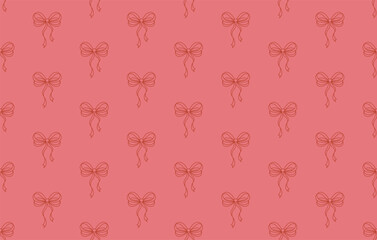 Seamless horizontal pattern with ribbon coquette borders in a hand-drawn vintage style. A trendy and elegant vector repeat featuring bows and ribbon frames. Perfect for stationery, packaging, branding