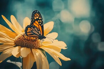 Monarch Butterfly Resting on a Yellow Flower