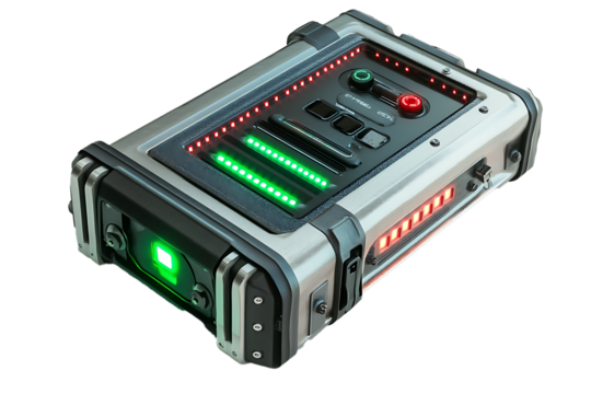 Futuristic device with green and red lights sleek design technology gadget