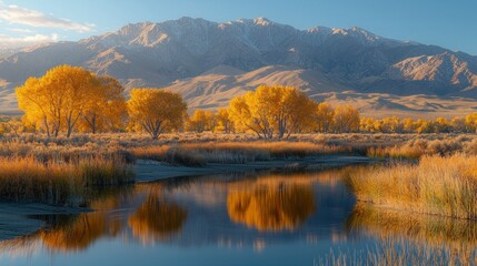 Obraz premium Autumnal Golden Trees Reflecting in Mountain Stream
