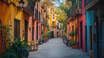 Fototapeta premium Vibrant Street in Spain: A Colorful Escape